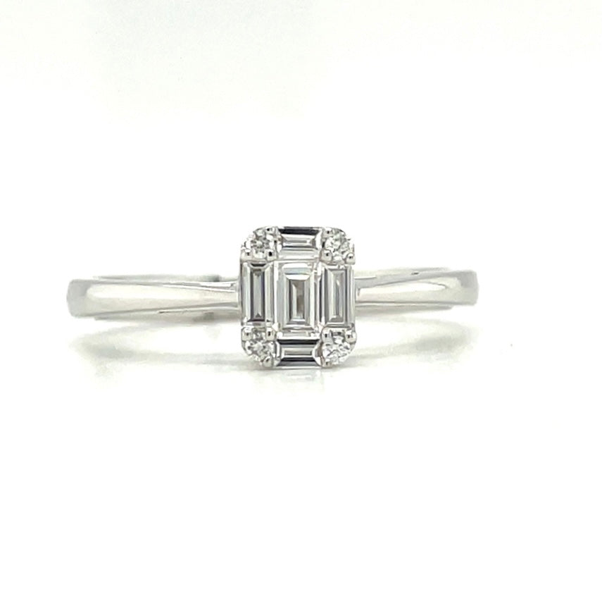 Emerald cut cluster diamond ring