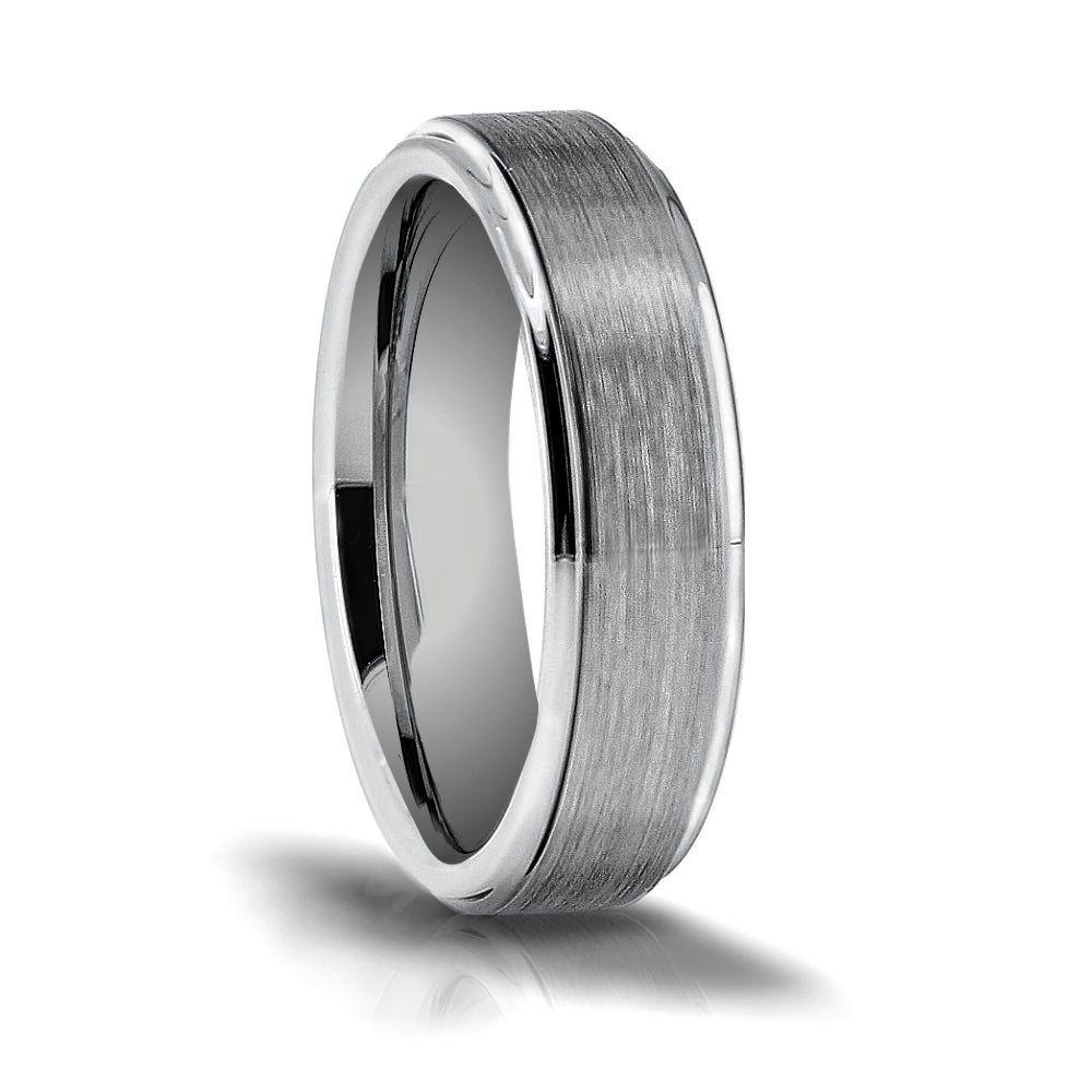 Tungsten Band with Brushed Center and Step Down Edges Size 9.5