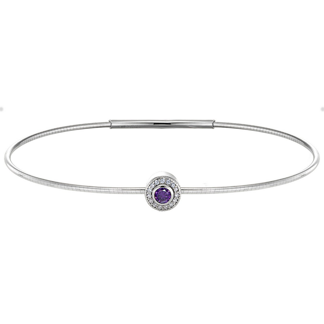 Sterling Silver Round Simulated Amethyst Birth Gem Bracelet with Simulated Diamonds