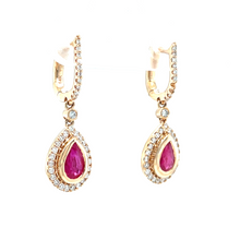 Load image into Gallery viewer, Hinged Hoop Earrings with Pear Shaped Rubies
