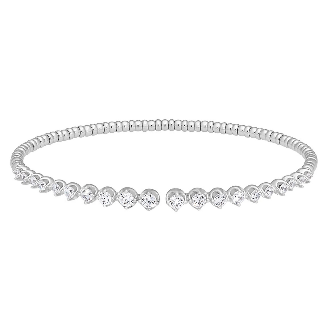 Sterling Silver Open Top Flexible Bracelet with Graduated Simulated Diamonds