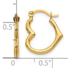 Load image into Gallery viewer, 10k Yellow Gold Heart Hoop Earrings
