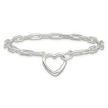 Load image into Gallery viewer, Sterling Silver Open Link 7.25in Heart Clasp Bracelet
