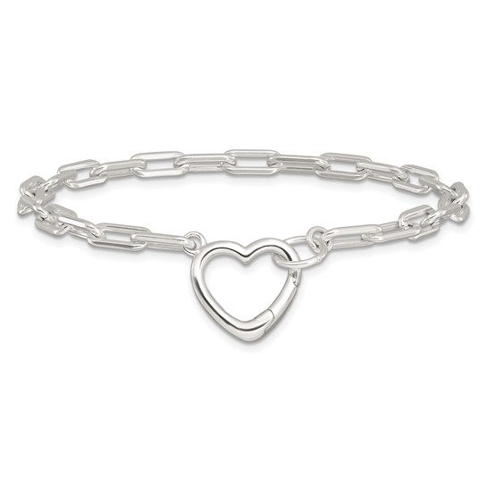 Sterling Silver Open Link 7.25in Heart Clasp Bracelet