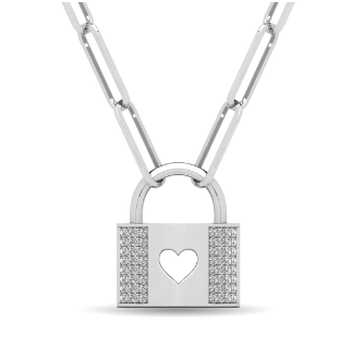 Diamond Lock Charm on Paperclip Style Chain