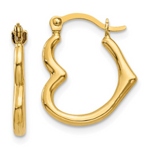 Load image into Gallery viewer, 10k Yellow Gold Heart Hoop Earrings
