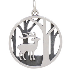 Load image into Gallery viewer, Sterling Silver Deer Charm with Trees 26x20mm
