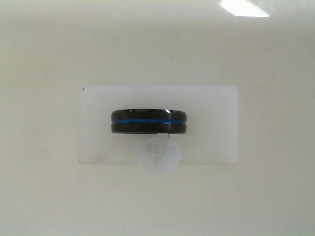 Black Tungsten Band with Blue Stripe Down Center Size 7