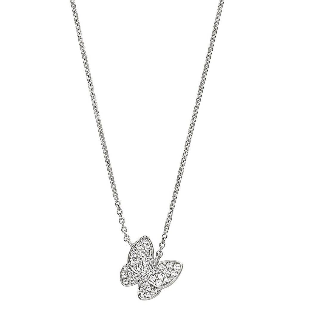 Sterling Silver Micro Pave Butterfly Necklace with Simulated Diamonds