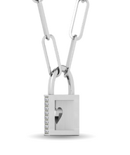 Load image into Gallery viewer, Diamond Lock Charm on Paperclip Style Chain
