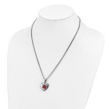 Load image into Gallery viewer, Stainless Steel Polished with Red Enamel Heart Medical ID Pendant on a 20 inch Curb Chain Necklace
