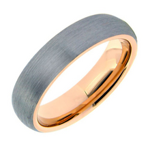 Load image into Gallery viewer, Tungsten Band with Brushed Finish and Rose Gold Plated Inside size 9.5
