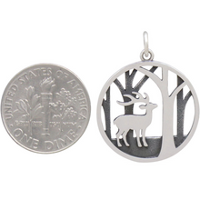 Load image into Gallery viewer, Sterling Silver Deer Charm with Trees 26x20mm
