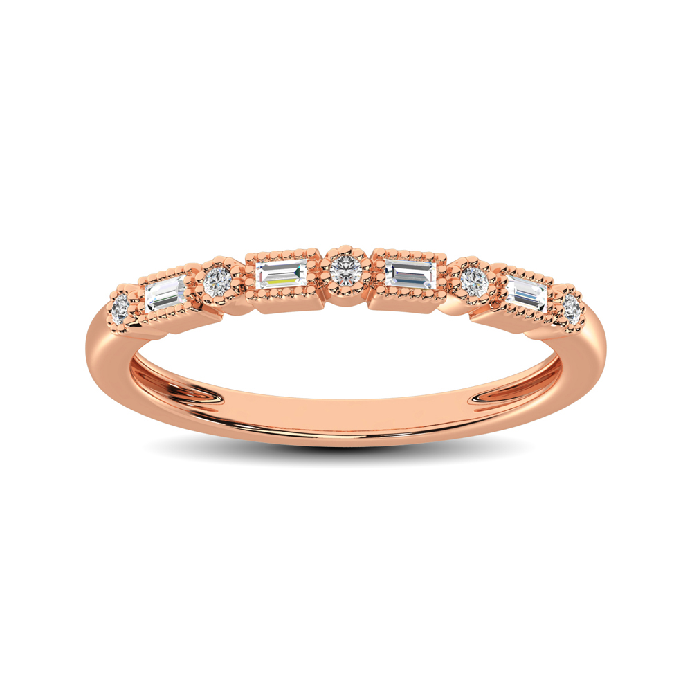 Baguette and Rounds Rose Gold Ring with Natural Diamonds