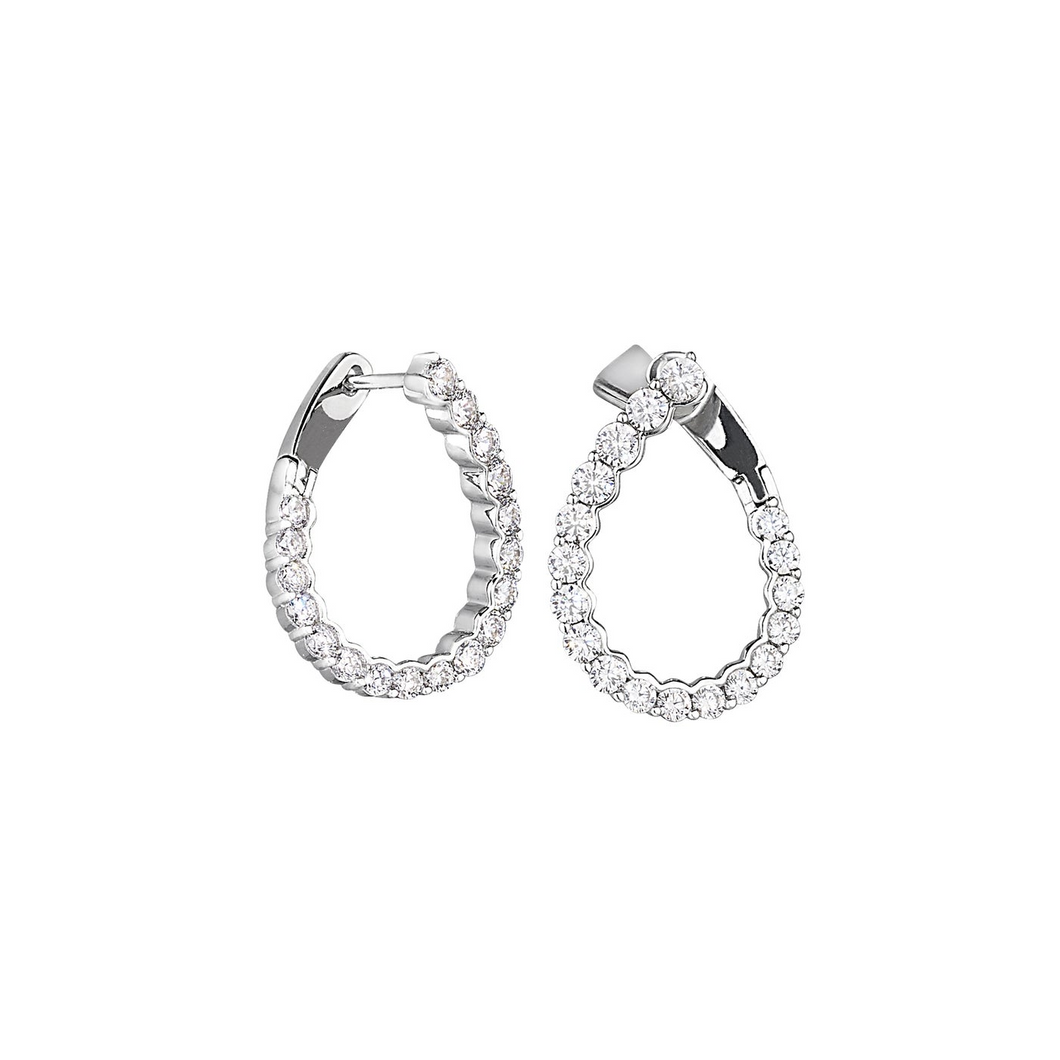 Sterling Silver Micropave Hoop Earrings with Simulated Diamonds