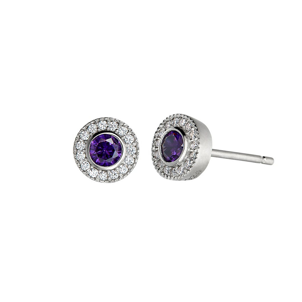 Sterling Silver Stud Earrings with Simulated Amethyst for Feb Birthstone