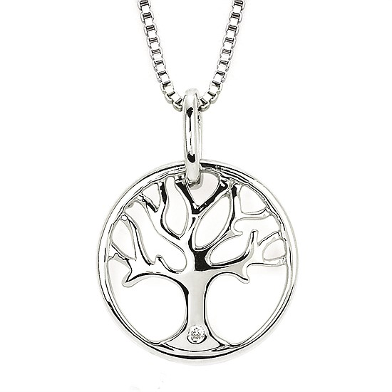 Sterling Silver Tree of Life Necklace with Diamond