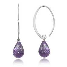 Load image into Gallery viewer, J Curve White Gold Amethyst Drop Earrings
