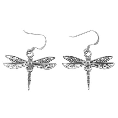 Cute Filigree Dragonfly Earrings - Sterling Silver