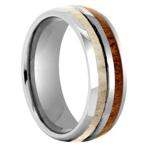 Tungsten band with Koa wood and antler inlay size 11