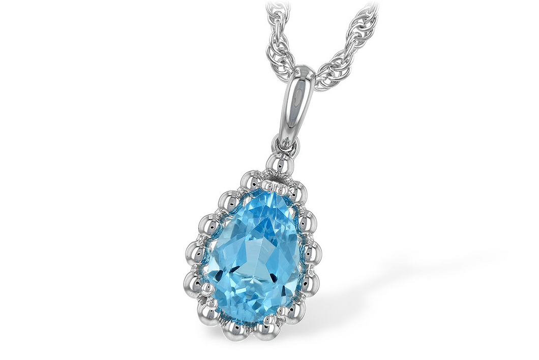 Pear Shaped Blue Topaz Necklace with White Gold Accents