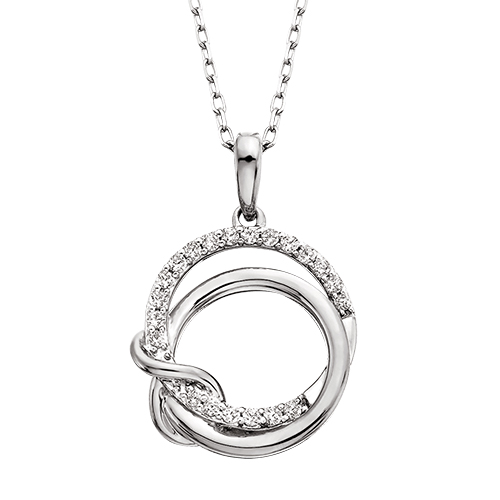 10k White Gold Double Circle Diamond Necklace