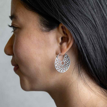 Load image into Gallery viewer, Sterling Silver Cathedral Rose Window Hoop Earrings
