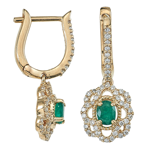 Emerald and Diamond Hoop Earrings with Dangles