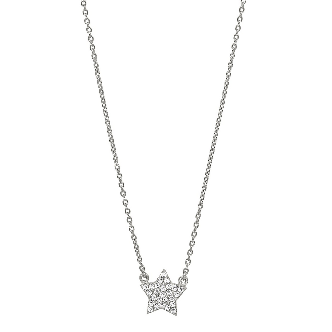 Sterling Silver Micro Pave Star Necklace with Simulated Diamonds