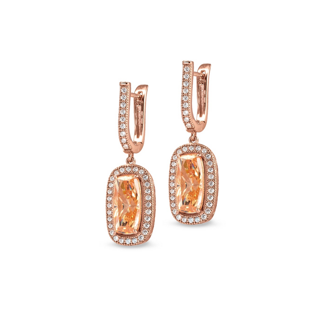 Sterling Silver Micropave Earrings with Light Champagne Colored Stone and Simulated Diamonds