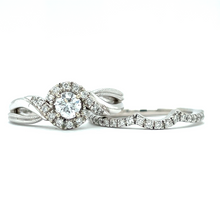 Load image into Gallery viewer, Vintage Inspired White Gold Wedding Set
