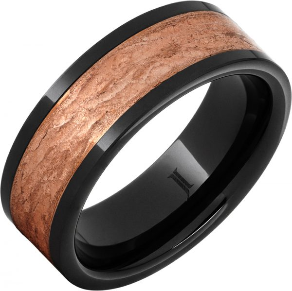 Black Diamond Ceramic™ Royal Copper™ Inlay Ring With Hand Carved Surface Size 14