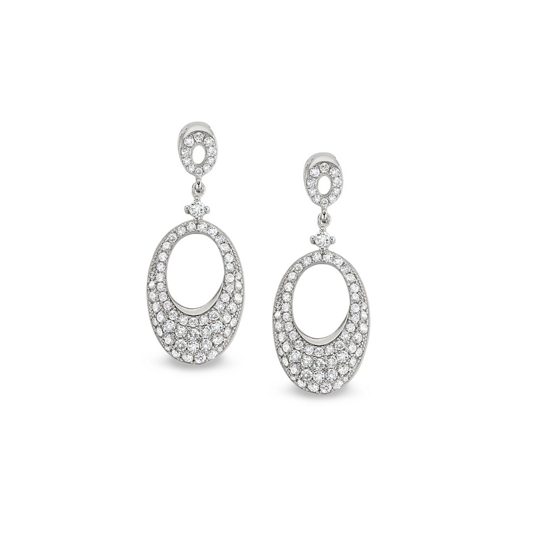 Sterling Silver Micropave Graduated Open Oval Earrings with Simulated Diamonds