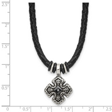 Load image into Gallery viewer, Stainless Steel Polished Black IP-plated with CZ Black Leather 21 inch Necklace
