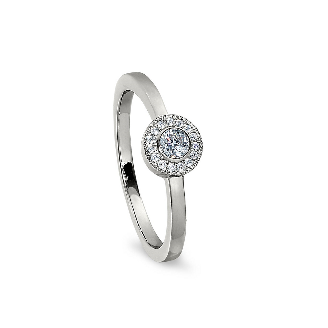 Sterling Silver Micropave Round Simulated Diamond Ring with Simulated Diamonds