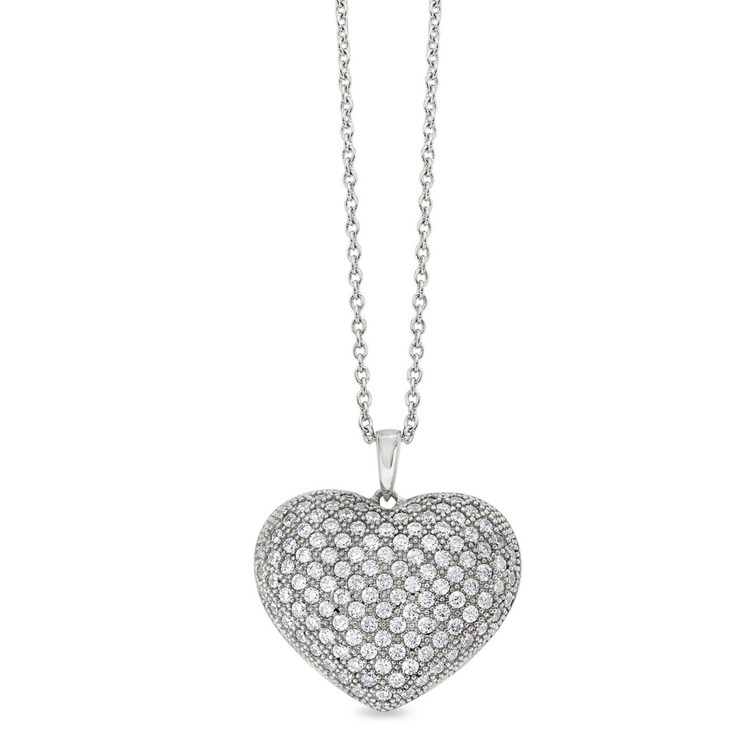 Sterling Silver Micropave Heart Pendant with 118 Simulated Diamonds