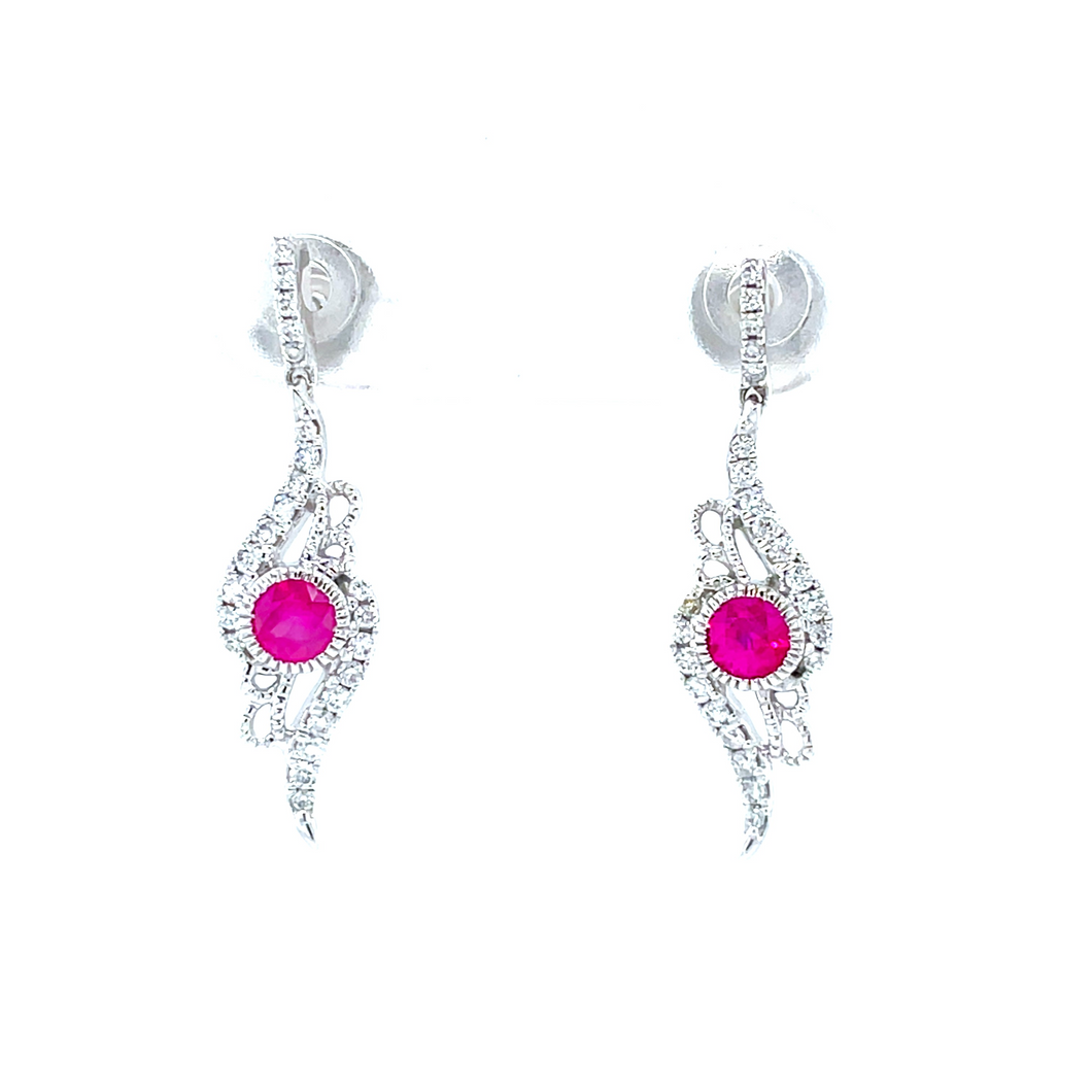 Diamond and Ruby Dangle Earrings