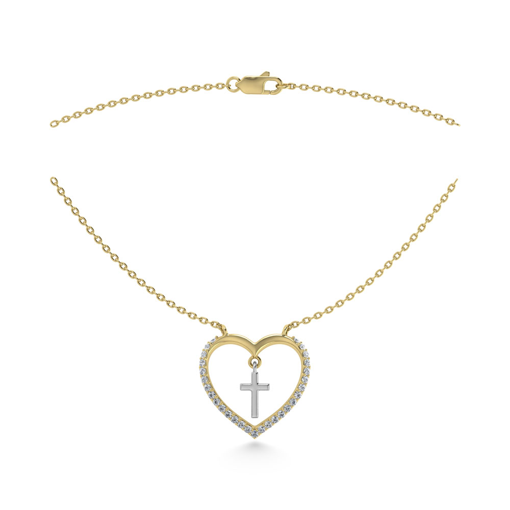 Diamond Heart with Cross Dangle in Gold