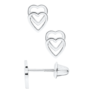 Sterling Silver Double Open Heart Stud Earrings