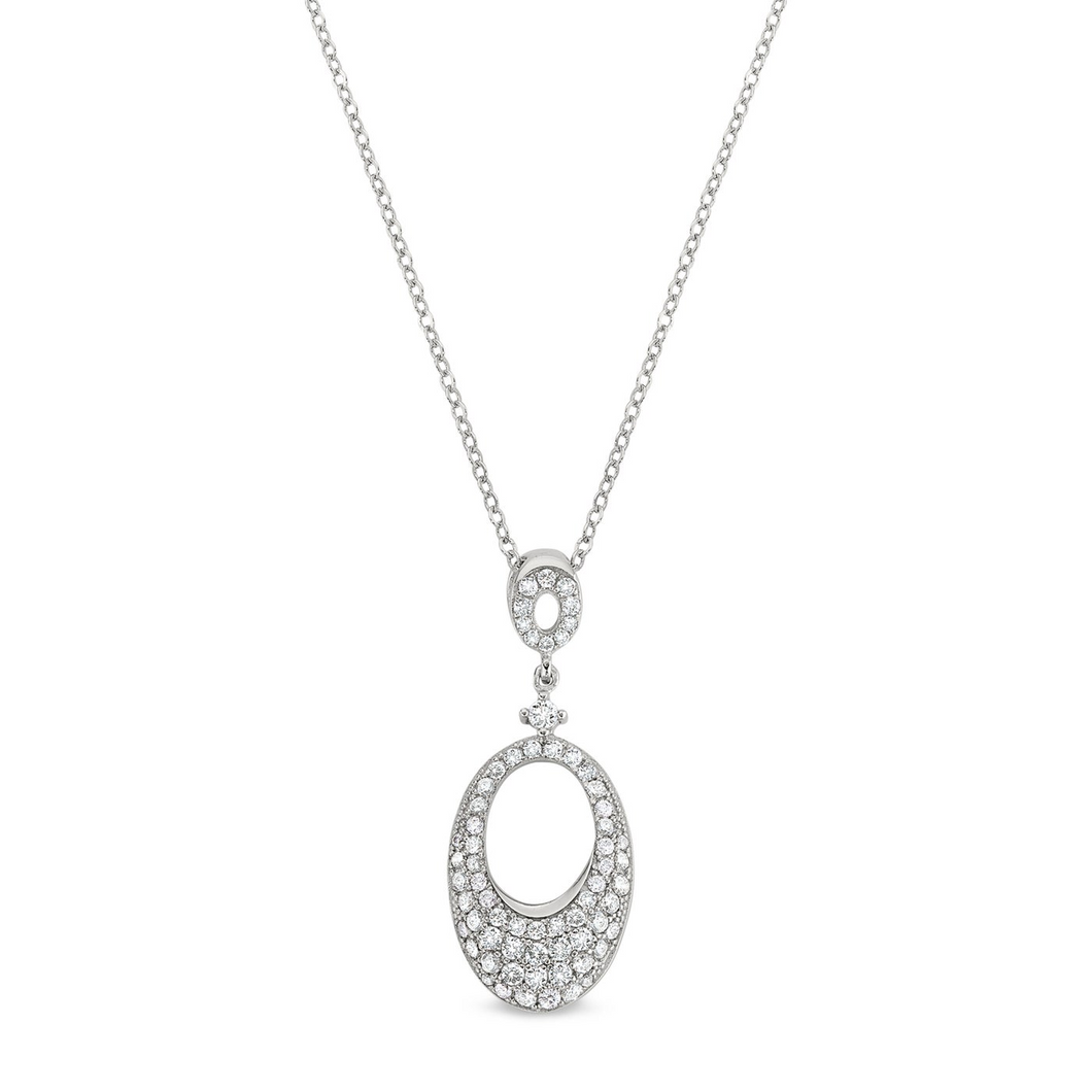 Micropave graduated oval pendant with simulated diamonds