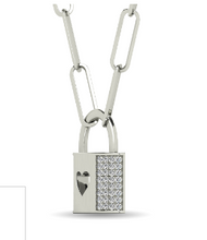 Load image into Gallery viewer, Diamond Lock Charm on Paperclip Style Chain
