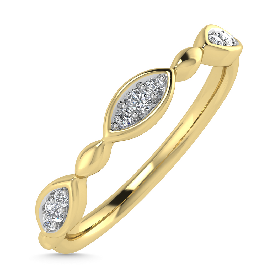 Marquise shaped yellow gold ring with round diamonds