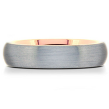 Load image into Gallery viewer, Tungsten Band with Brushed Finish and Rose Gold Plated Inside size 9.5
