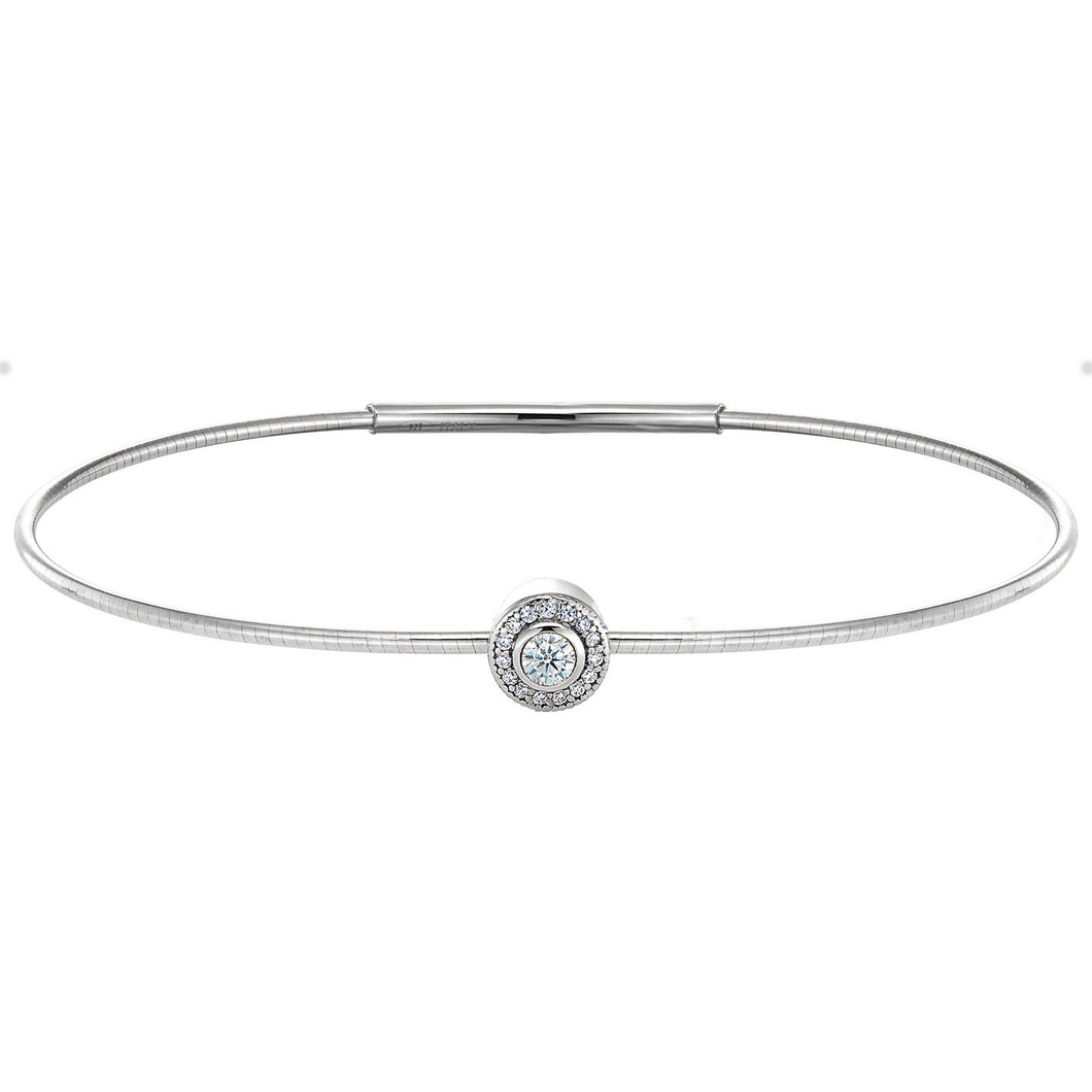 Sterling Silver Round Simulated April Diamond Birth Gem Flexible Bracelet with Simulated Diamonds