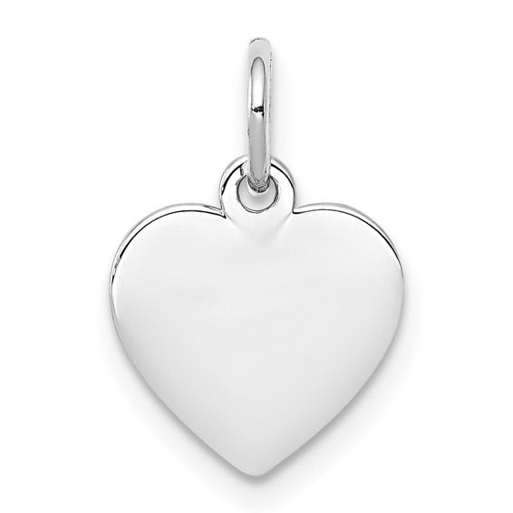 Sterling Silver Rhodium-plated Engraveable Heart Polished Disc Charm