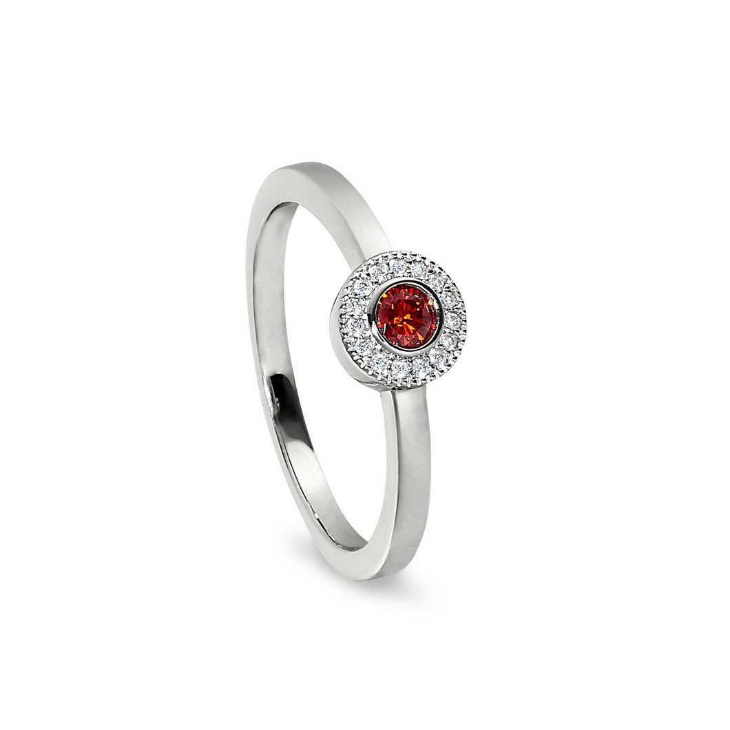 Sterling Silver Micropave Round Simulated Garnet Ring with Simulated Diamonds