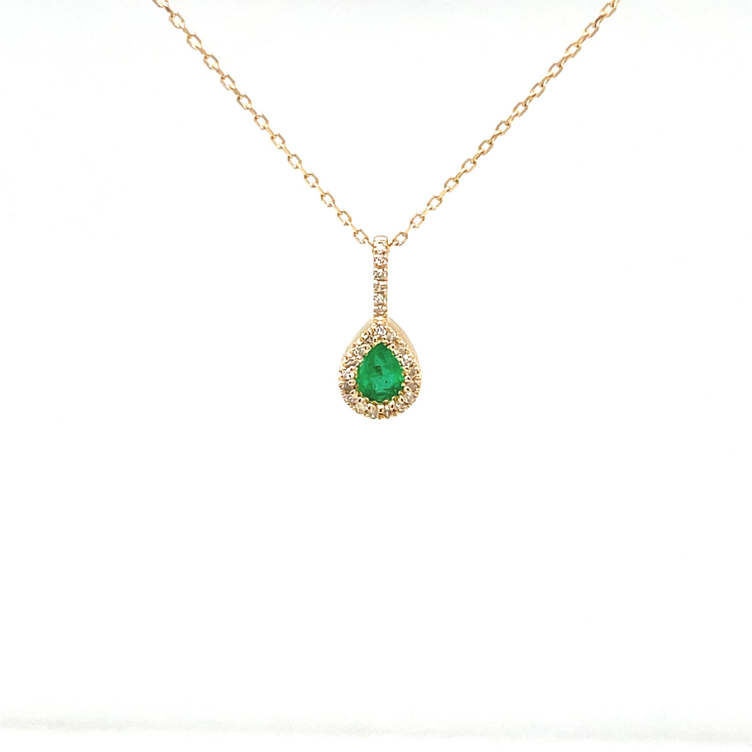 Pear Shaped Emerald Necklace with Diamond Accents