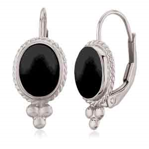 Onyx Earrings Set in White Gold with Leverbacks