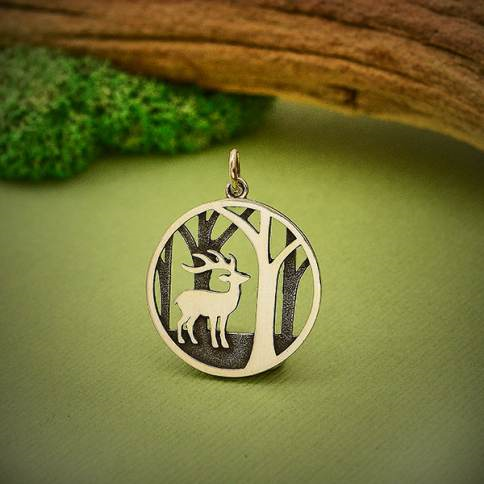 Sterling Silver Deer Charm with Trees 26x20mm