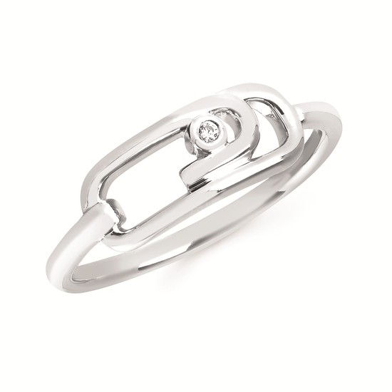 Silver Paperclip Ring with Diamond Accent